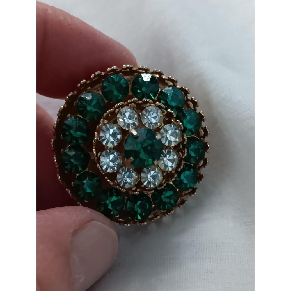 Stunning Coro Designer Brooch with Green and Clear Rhinestones 1-1/4"...